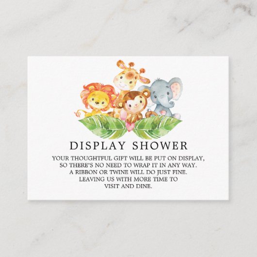 Safari Oerwoud Animals Baby shower Gift Display Informatiekaartje (Voorkant)
