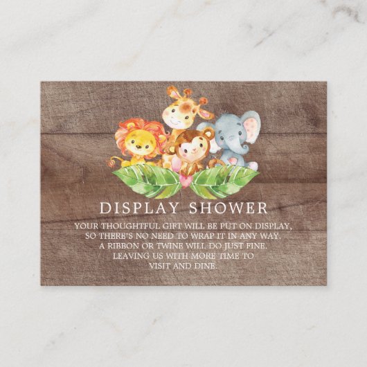 Safari Oerwoud Animals Baby shower Gift Display Informatiekaartje (Voorkant)