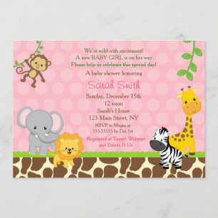 Safari Oerwoud Animals Baby Shower Invitation Girl Kaart