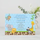 Safari Oerwoud Animals Baby Shower Invitations Boy Kaart (Staand voorkant)