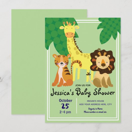 Safari Oerwoud Animals Baby shower Kaart (Voorkant / Achterkant)