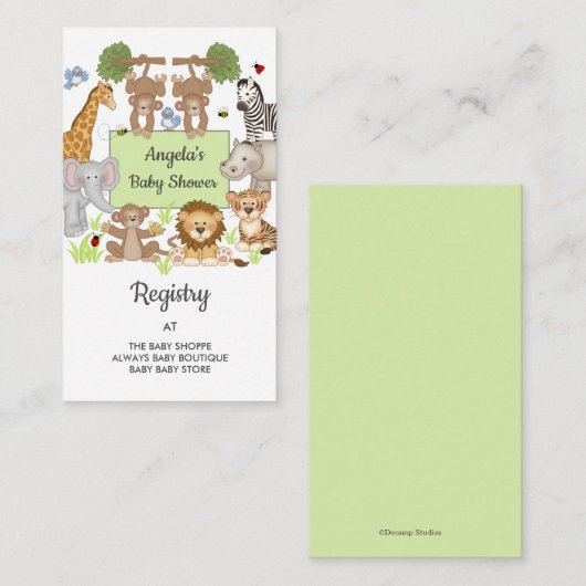 Safari Oerwoud Animals Baby shower Registry Informatiekaartje (Voorkant / Achterkant)