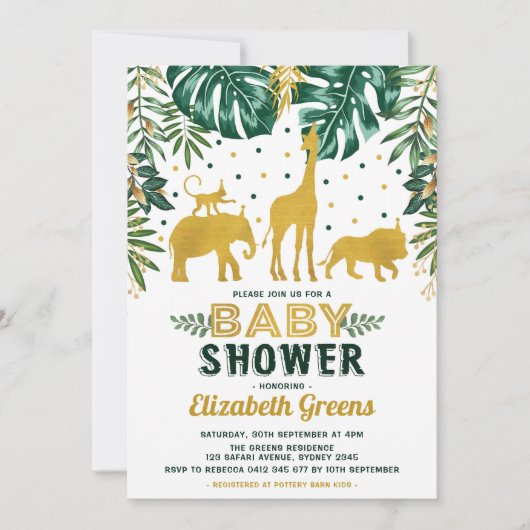 Safari Oerwoud Animals Baby shower Tropische blade Kaart (Voorkant)