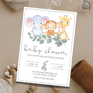 Safari Oerwoud Animals Baby shower Uitnodiging