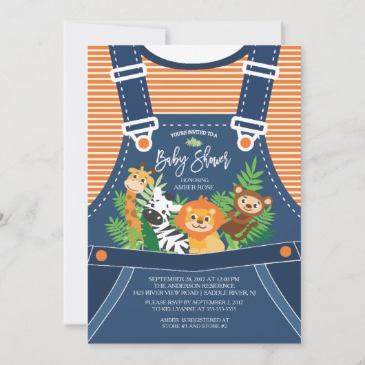 Safari Oerwoud Animals Baby shower Uitnodiging (Voorkant)