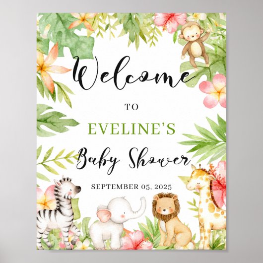 Safari Oerwoud Animals Baby shower Welkomstteken Poster (Voorkant)
