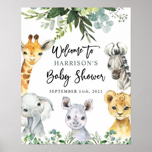 Safari Oerwoud Animals Baby shower Welkomstteken Poster (Voorkant)