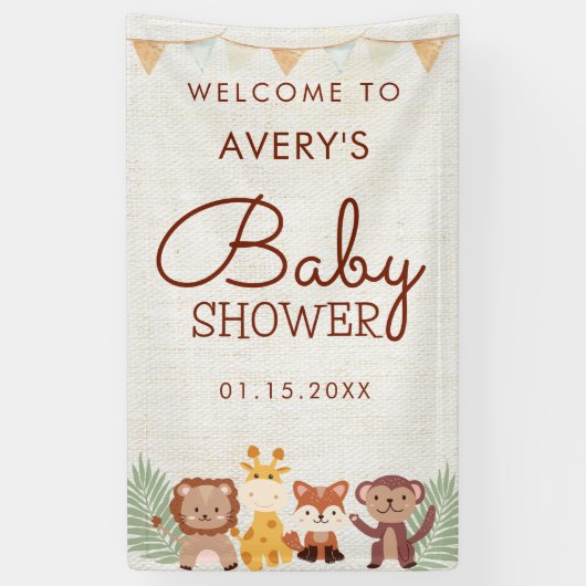 Safari Oerwoud Animals Baby shower Welkomstteken Spandoek (Verticaal)