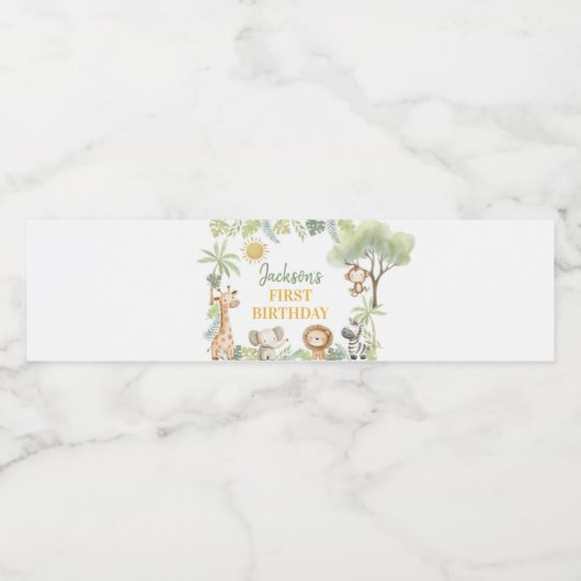 Safari Oerwoud Animals Birthday Water Bottle Label Waterfles Etiket (Enkel label)