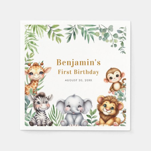Safari Oerwoud Animals Boy 1st Birthday Servet (Voorkant)