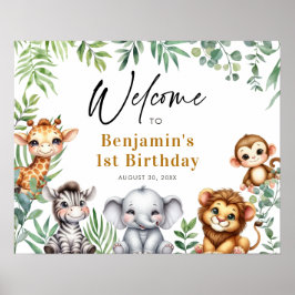 Safari Oerwoud Animals Boy 1st Verjaardag Welkom Poster