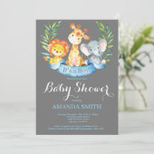 Safari Oerwoud Animals Boy Baby shower Invitation Kaart (Staand voorkant)
