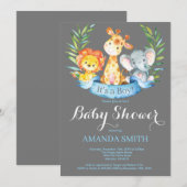 Safari Oerwoud Animals Boy Baby shower Invitation Kaart (Voorkant / Achterkant)