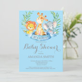 Safari Oerwoud Animals Boy Baby shower Invitation Kaart (Staand voorkant)