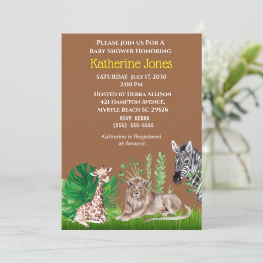 Safari Oerwoud Animals Boy Baby shower Invitation Kaart (Staand voorkant)
