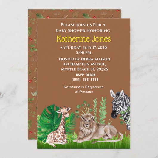 Safari Oerwoud Animals Boy Baby shower Invitation Kaart (Voorkant / Achterkant)