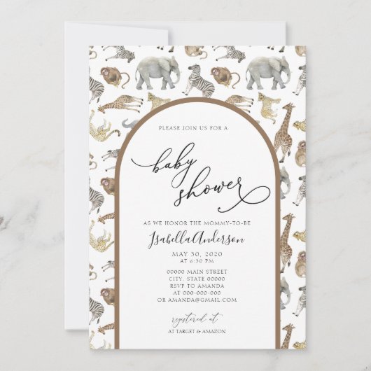 Safari Oerwoud Animals Brown Arch Baby shower Kaart (Voorkant)