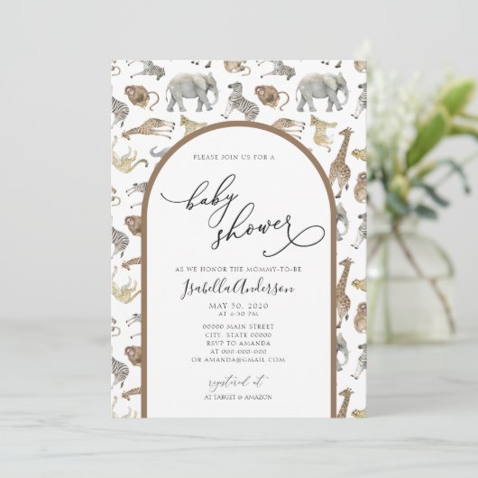 Safari Oerwoud Animals Brown Arch Baby shower Kaart (Staand voorkant)