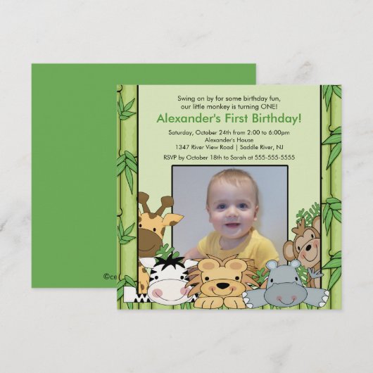 Safari Oerwoud Animals Foto Birthday Invitation Kaart (Voorkant / Achterkant)