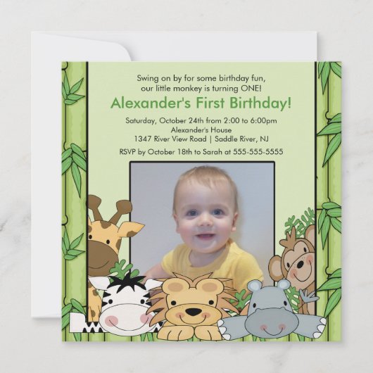Safari Oerwoud Animals Foto Birthday Invitation Kaart (Voorkant)