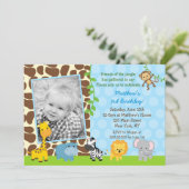 Safari Oerwoud Animals Foto Verjaardagsuitnodiging Kaart (Staand voorkant)