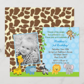 Safari Oerwoud Animals Foto Verjaardagsuitnodiging Kaart (Voorkant / Achterkant)