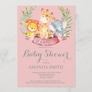 Safari Oerwoud Animals Girl Baby shower Invitation Kaart