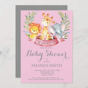 Safari Oerwoud Animals Girl Baby shower Invitation Kaart