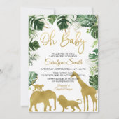 Safari Oerwoud Animals Gold Baby shower Invitation Kaart (Voorkant)