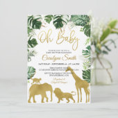 Safari Oerwoud Animals Gold Baby shower Invitation Kaart (Staand voorkant)