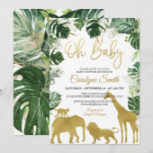 Safari Oerwoud Animals Gold Baby shower Invitation Kaart (Voorkant / Achterkant)