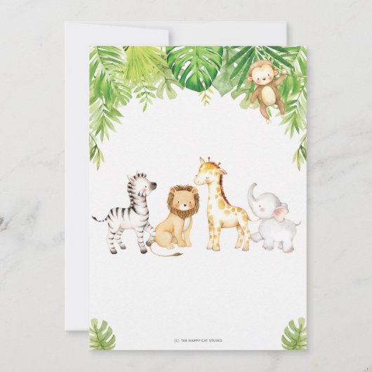 Safari Oerwoud Animals Green Forest Verjaardag Bab Bedankkaart (Achterkant)