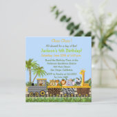 Safari Oerwoud Animals in Train Birthday Invitatio Kaart (Staand voorkant)