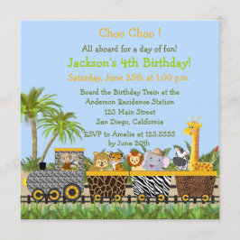 Safari Oerwoud Animals in Train Birthday Invitatio Kaart