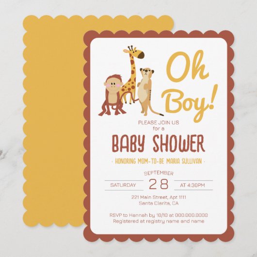 Safari Oerwoud Animals Oh Boy Baby shower Kaart (Voorkant / Achterkant)