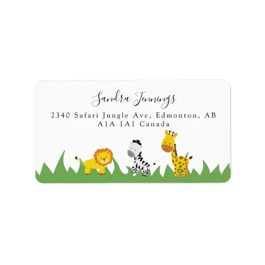 Safari Oerwoud Animals Script Cute Baby shower Etiket (Voorkant)