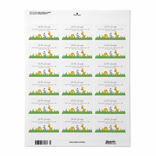Safari Oerwoud Animals Script Cute Baby shower Etiket (Full Sheet)