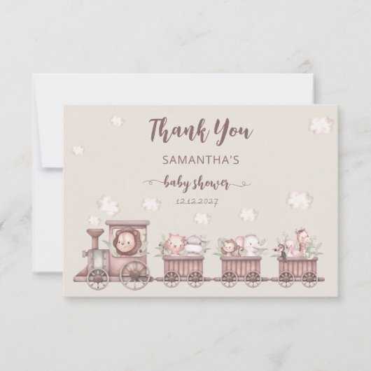 Safari Oerwoud Animals Train Baby shower Dank u Kaart (Voorkant)