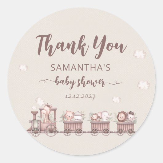 Safari Oerwoud Animals Train Baby shower Dank u Ronde Sticker (Voorkant)