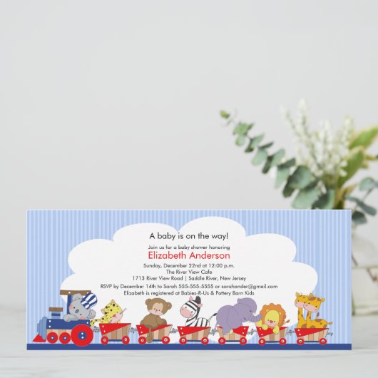 Safari Oerwoud Animals Train Baby shower Invitatio Kaart (Staand voorkant)