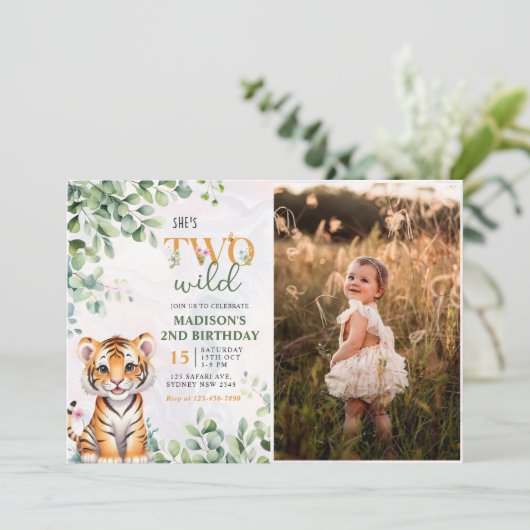 Safari Oerwoud Animals Two Wild 2nd Verjaardag Fot Kaart (Staand voorkant)