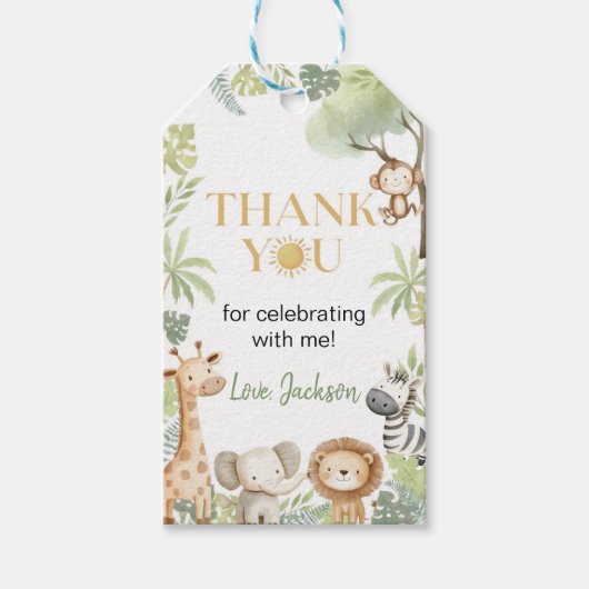 Safari Oerwoud Animals Verjaardag Bedankt Cadeaulabel (Voorkant)