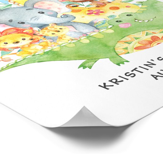 Safari Oerwoud Animals Welkom Baby shower Poster (Hoek)