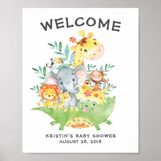 Safari Oerwoud Animals Welkom Baby shower Poster (Voorkant)