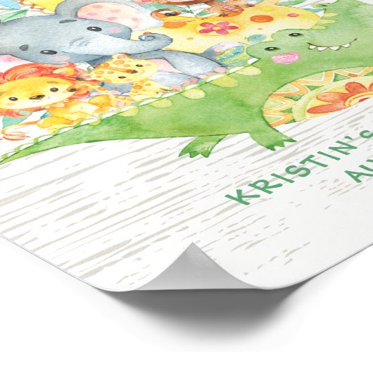 Safari Oerwoud Animals Welkom Baby shower Poster (Hoek)