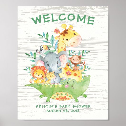 Safari Oerwoud Animals Welkom Baby shower Poster (Voorkant)