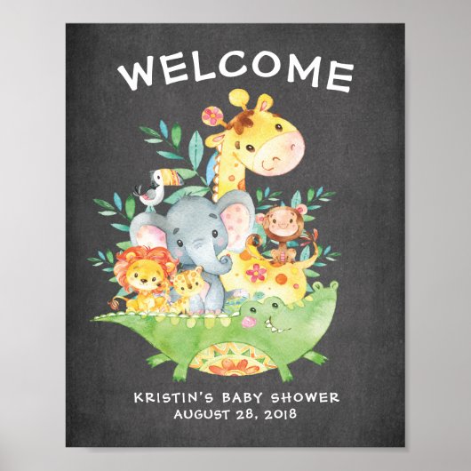 Safari Oerwoud Animals Welkom Baby shower Poster (Voorkant)