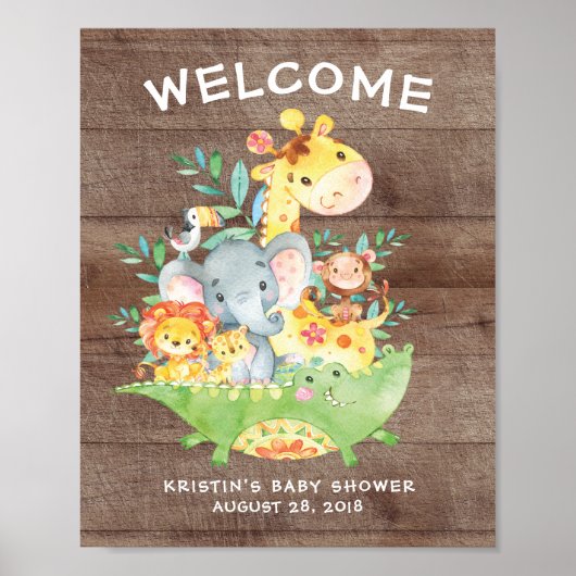 Safari Oerwoud Animals Welkom Baby shower Poster (Voorkant)