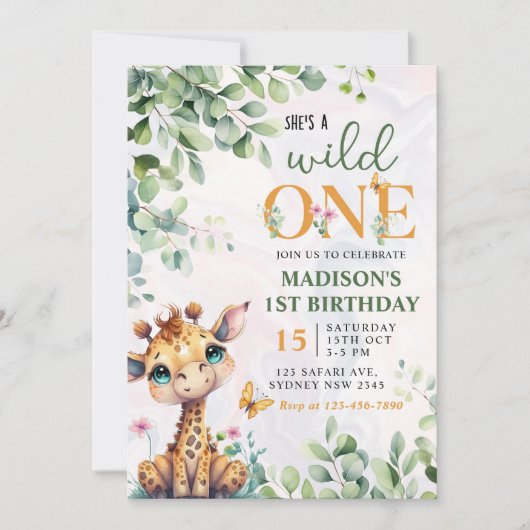 Safari Oerwoud Animals Wild Een 1e Verjaardag Kaart (Voorkant)