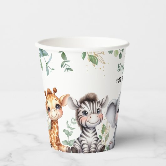 Safari Oerwoud Animals Wild Een 1e Verjaardag Papieren Bekers (Voorkant)